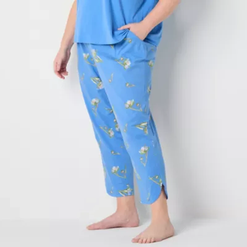 Liz Claiborne Womens V-Neck Short Sleeve 2-pc. Plus Pajama Sets