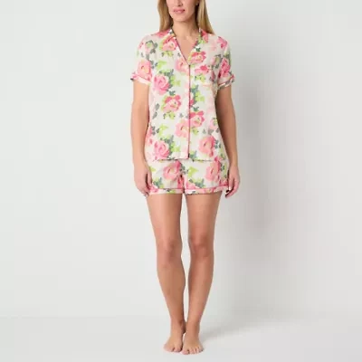 Liz Claiborne Womens Poplin Short Sleeve 2-pc. Pajama Sets