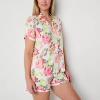 Liz Claiborne Womens Poplin Short Sleeve 2-pc. Pajama Sets