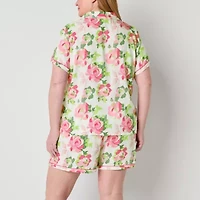 Liz Claiborne Womens Poplin Short Sleeve 2-pc. Plus Pajama Sets