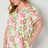 Liz Claiborne Womens Poplin Short Sleeve 2-pc. Plus Pajama Sets