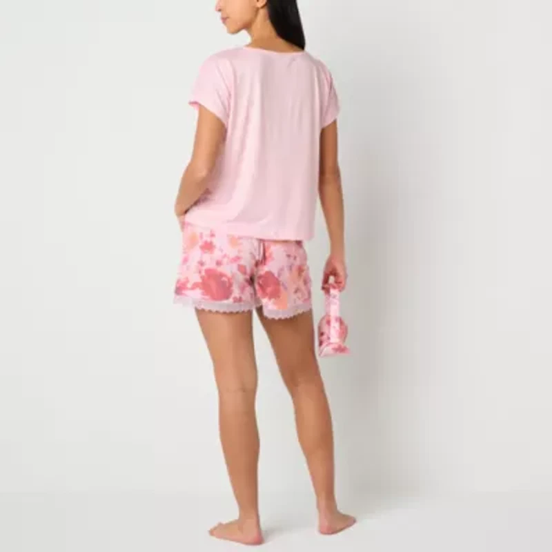 Ambrielle Womens Crew Neck Short Sleeve 3-pc. Pajama Sets