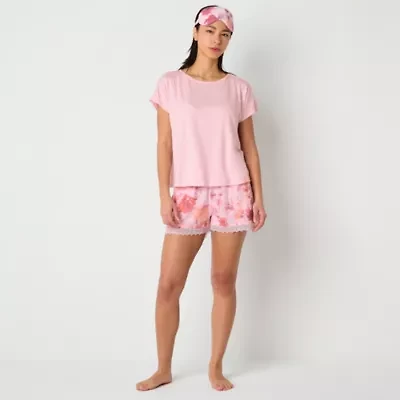 Ambrielle Womens Crew Neck Short Sleeve 3-pc. Pajama Sets