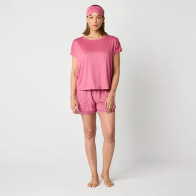 Ambrielle Womens Crew Neck Short Sleeve 3-pc. Pajama Sets