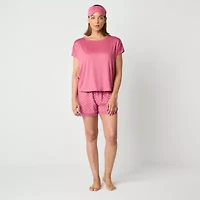 Ambrielle Womens Crew Neck Short Sleeve 3-pc. Pajama Sets