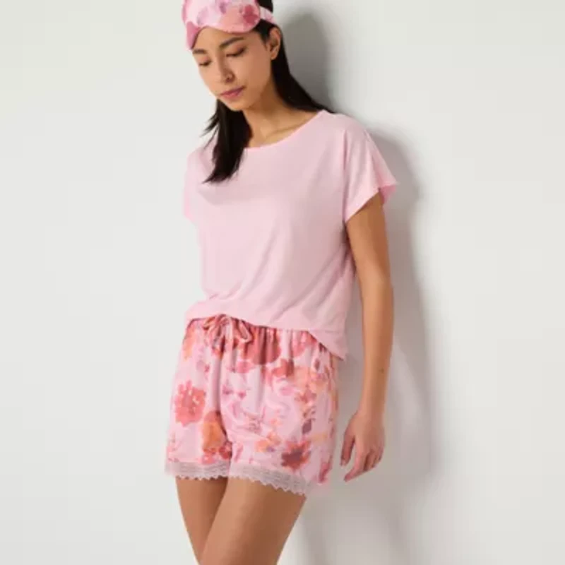 Ambrielle Womens Crew Neck Short Sleeve 3-pc. Pajama Sets