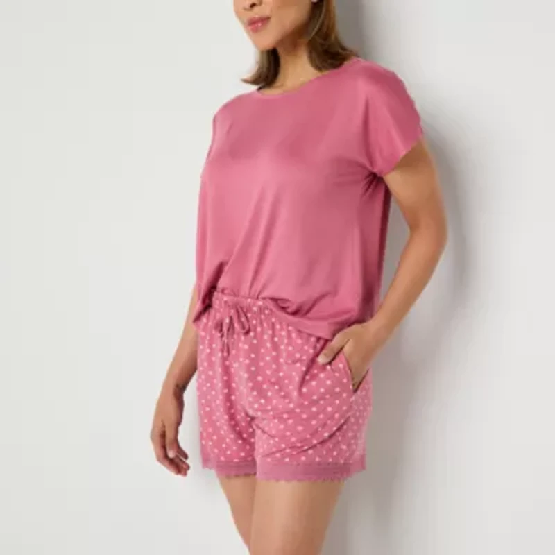 Ambrielle Womens Crew Neck Short Sleeve 3-pc. Pajama Sets