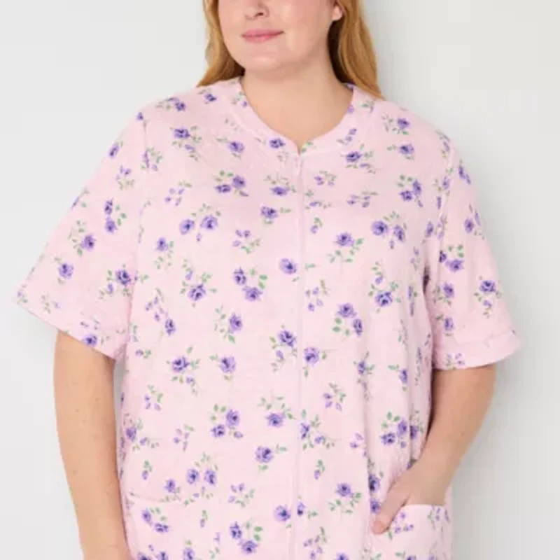 Adonna Womens Plus Short Sleeve Long Length Robe