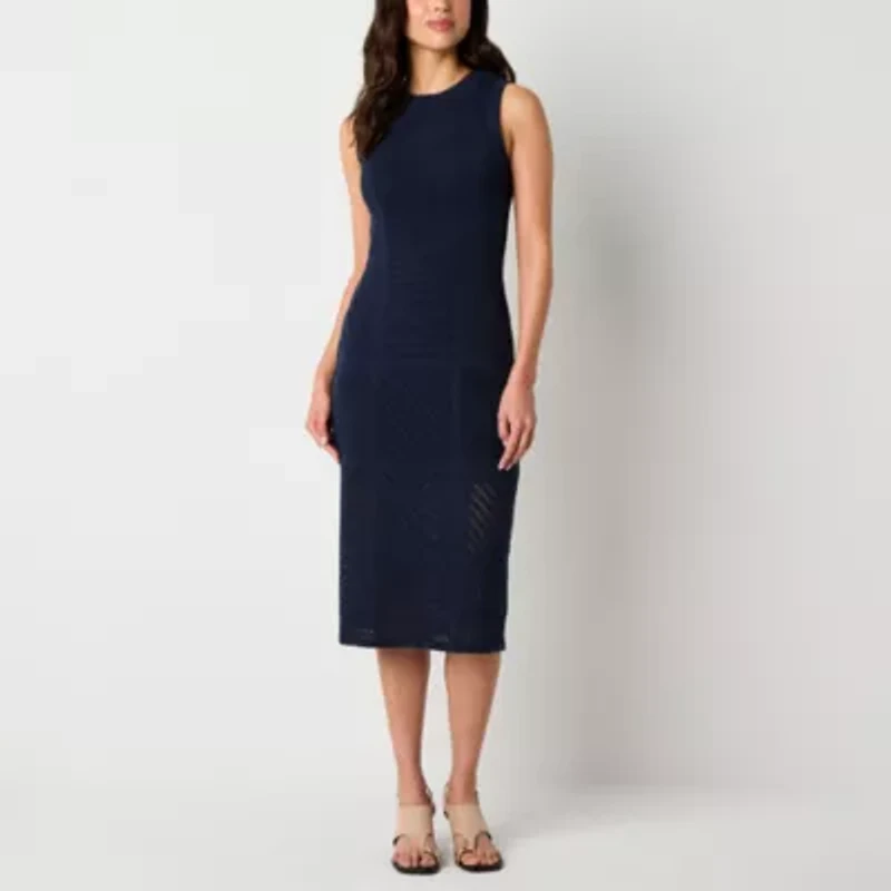 Worthington Womens Sleeveless Midi Sweater Dress