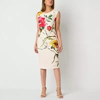 Brianna Milay Womens Sleeveless Midi Floral Sheath Dress