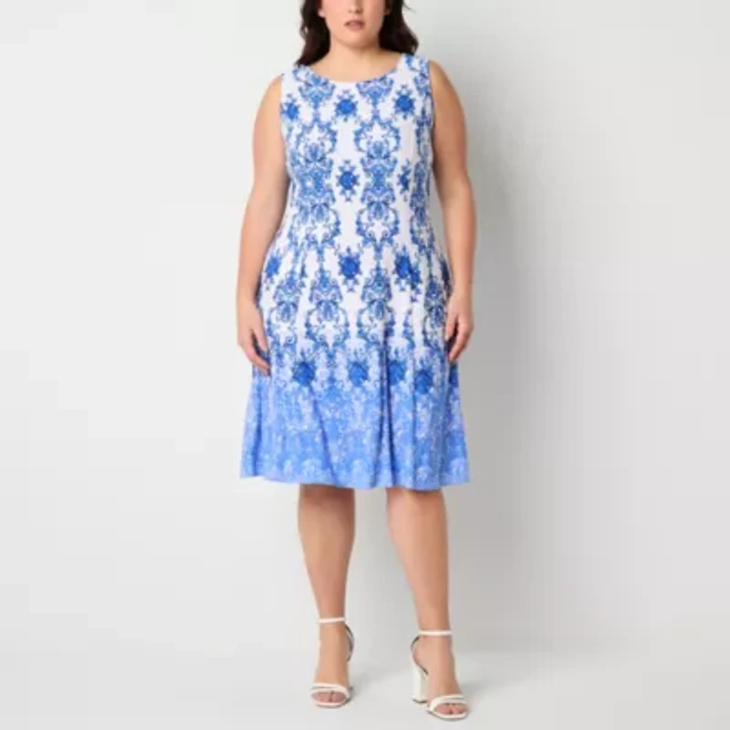 Danny & Nicole Womens Damask Jacket Dress Plus