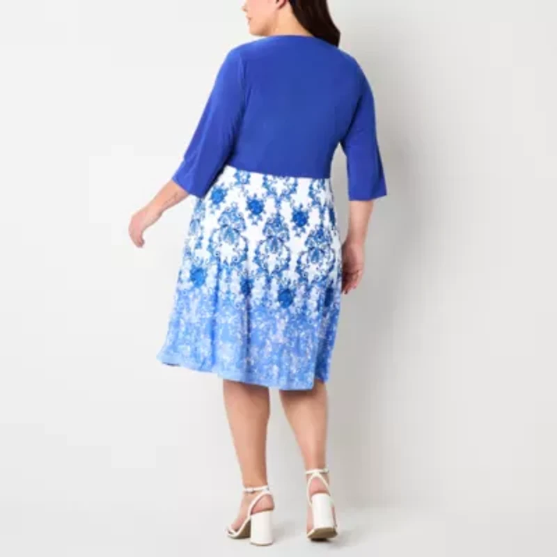 Danny & Nicole Womens Damask Jacket Dress Plus