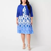 Danny & Nicole Womens Damask Jacket Dress Plus