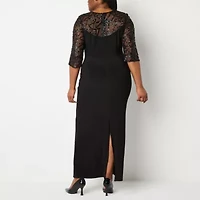 Brianna Milay Womens Plus Beaded 3/4 Sleeve Evening Gown