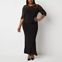 Brianna Milay Womens Plus Beaded 3/4 Sleeve Evening Gown