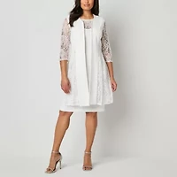 Maya Brooke Womens Lace Pearl Trim Jacket Dress