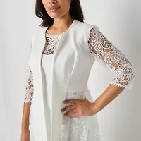 Maya Brooke Womens Lace Pearl Trim Jacket Dress