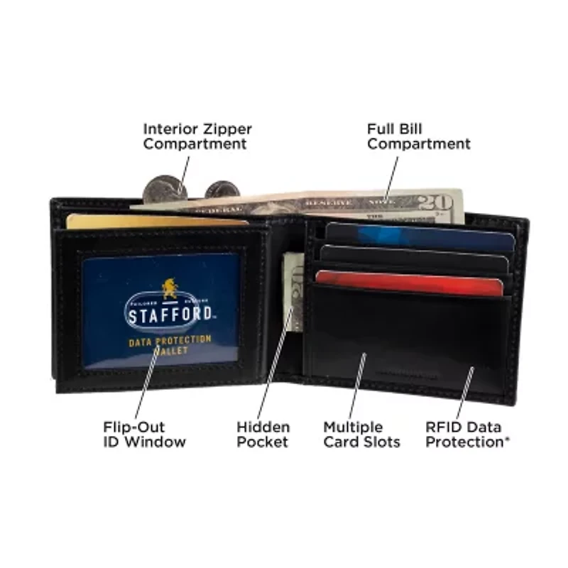 Stafford Mens Extra Capacity RFID Blocking Bifold Wallet