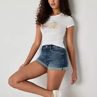 Arizona Curvy Womens High Rise Juniors Denim Short