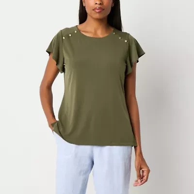 Liz Claiborne Womens Round Neck Short Sleeve Blouse