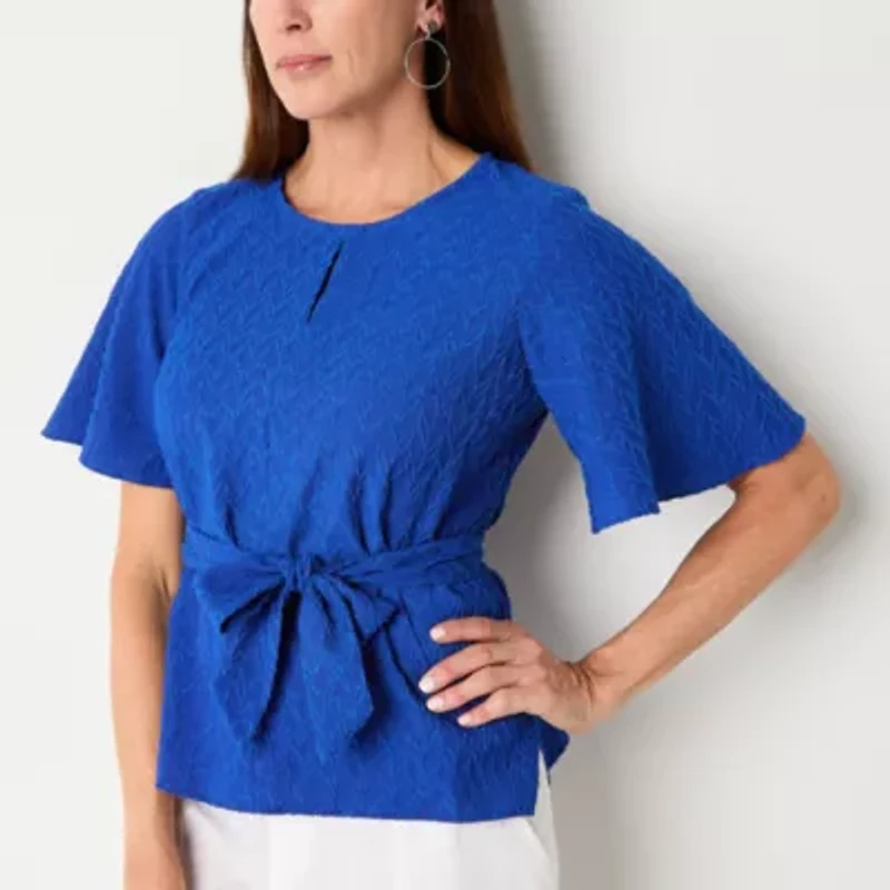 Liz Claiborne Womens Round Neck Short Sleeve Blouse