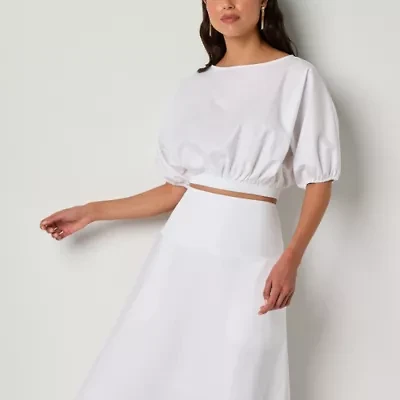 Worthington Womens Round Neck 3/4 Sleeve Satin Blouse