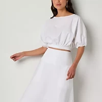 Worthington Womens Round Neck 3/4 Sleeve Satin Blouse