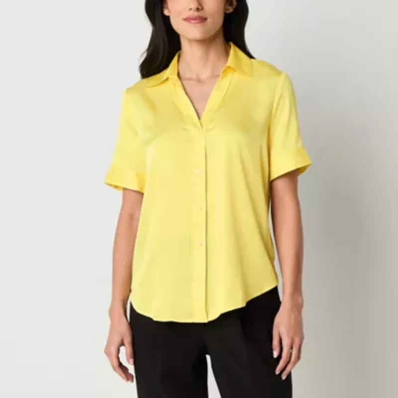 Worthington Womens Short Sleeve Regular Fit Button-Down Shirt