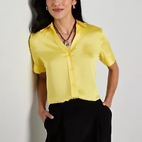 Worthington Womens Short Sleeve Regular Fit Button-Down Shirt