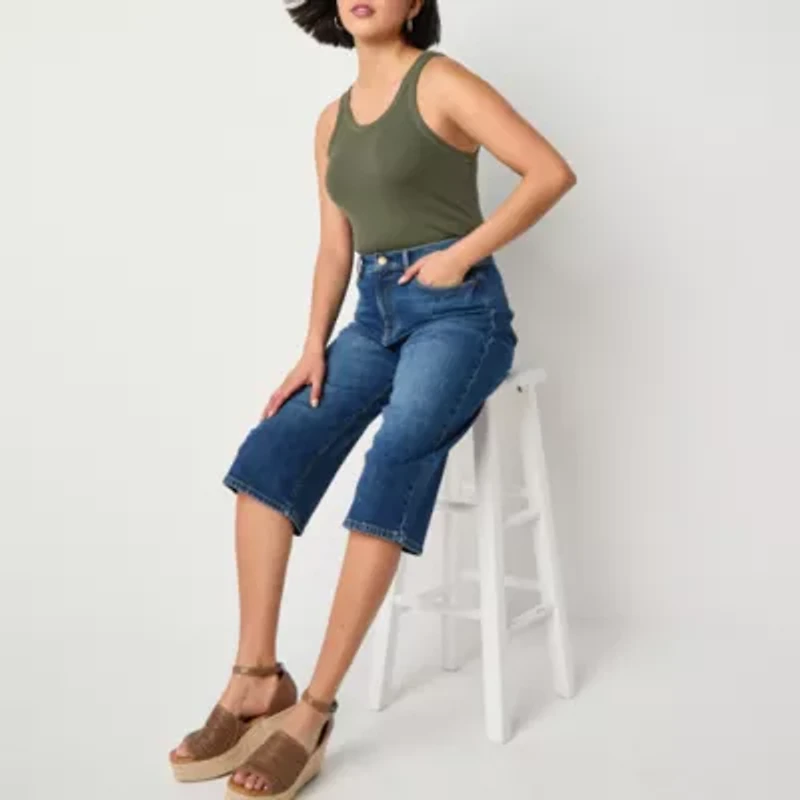 a.n.a Womens High Rise Relaxed Fit Denim Cropped Pant