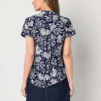 St. John's Bay Womens Easy-on + Easy-off Hidden Access Opening Short Sleeve Roll Regular Fit Button-Down Shirt