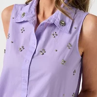St. John's Bay Womens Sleeveless Embellished Blouse