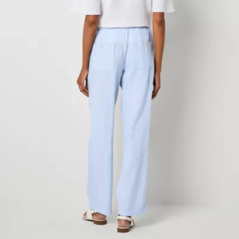 Liz Claiborne Linen Womens Wide Leg Mid Rise Drawstring Pant
