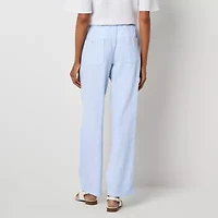 Liz Claiborne Linen Womens Wide Leg Mid Rise Loose Fit Drawstring Pant