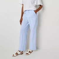 Liz Claiborne Linen Womens Wide Leg Mid Rise Loose Fit Drawstring Pant