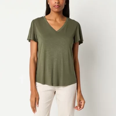 Liz Claiborne Womens V Neck Short Sleeve T-Shirt