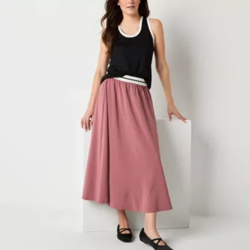 Stylus Womens High Rise Long A-Line Skirt