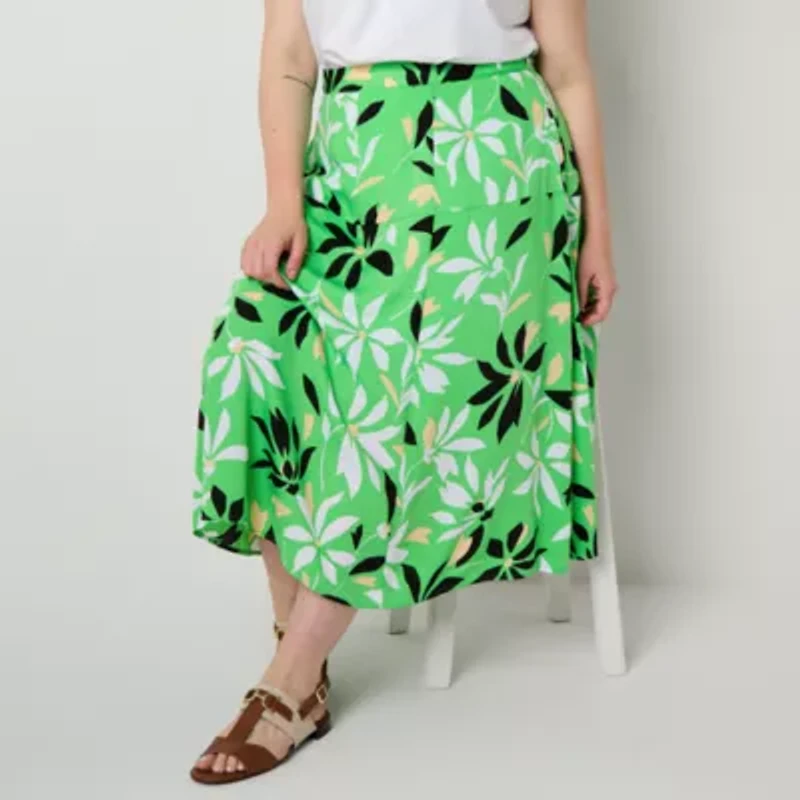 Liz Claiborne Womens Midi Full Skirt Plus