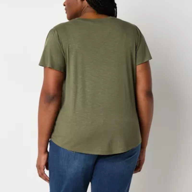 Liz Claiborne Womens V Neck Short Sleeve Plus T-Shirt