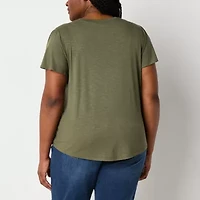 Liz Claiborne Womens V Neck Short Sleeve Plus T-Shirt