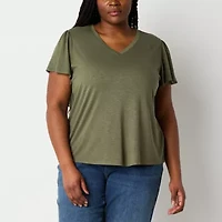 Liz Claiborne Womens Plus V Neck Short Sleeve T-Shirt