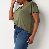 Liz Claiborne Womens V Neck Short Sleeve Plus T-Shirt