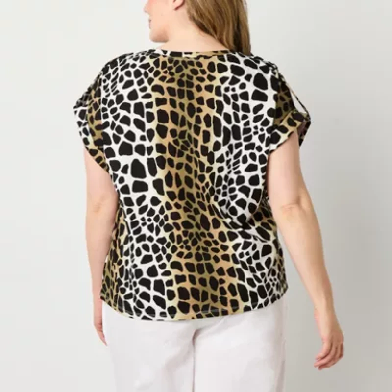 Liz Claiborne Womens Round Neck Short Sleeve Plus Blouse