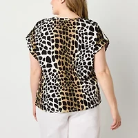 Liz Claiborne Womens Round Neck Short Sleeve Plus Blouse