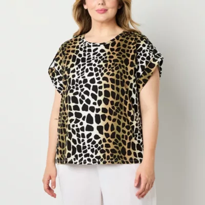 Liz Claiborne Womens Round Neck Short Sleeve Plus Blouse