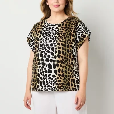 Liz Claiborne Womens Round Neck Short Sleeve Plus Blouse