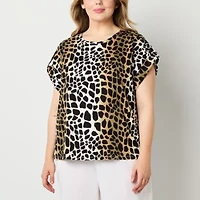 Liz Claiborne Womens Round Neck Short Sleeve Plus Blouse