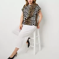 Liz Claiborne Womens Round Neck Short Sleeve Plus Blouse