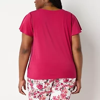 Liz Claiborne Womens Plus V Neck Short Sleeve Blouse