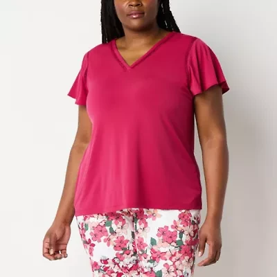 Liz Claiborne Womens V Neck Short Sleeve Plus Blouse